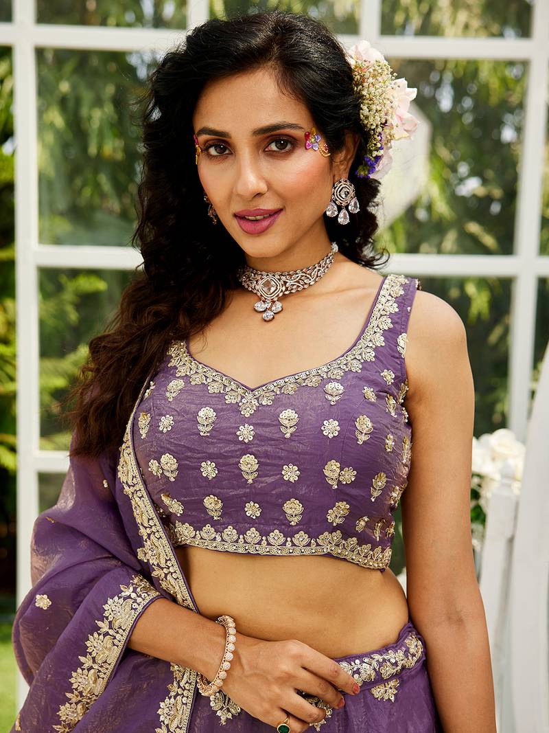 light purple georgette sequined embroidery lehenga set