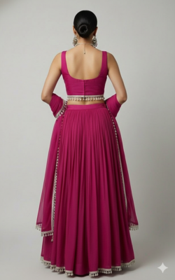 Magenta Lehenga Choli with Silver Tassel border 2
