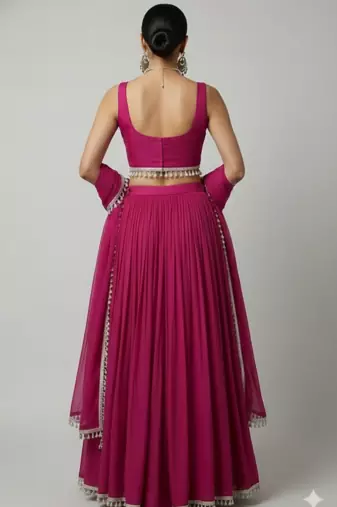 Magenta Lehenga Choli with Silver Tassel border