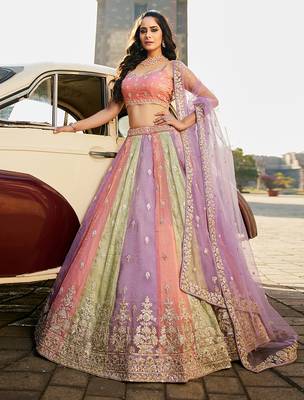 multicolor art silk sequins embroidered lehenga 1