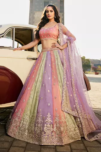 multicolor art silk sequins embroidered lehenga