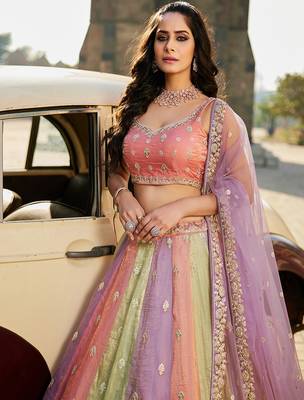multicolor art silk sequins embroidered lehenga 4