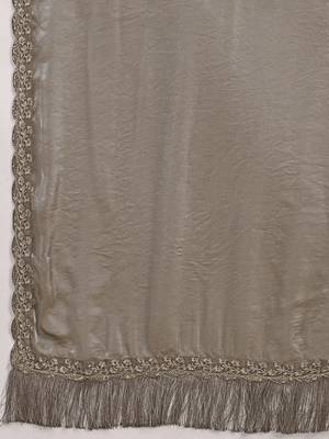 Grey Satin Embroidery With Sequence Work Saree with Unstitched Shrug and Blouse 5