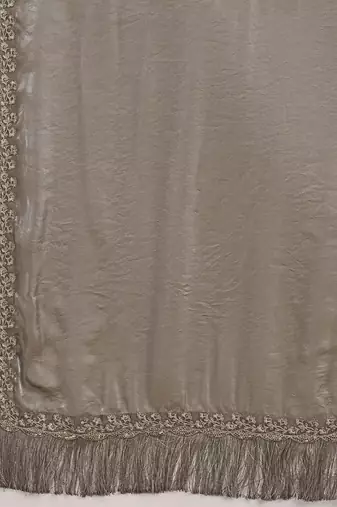 Grey Satin Embroidery With Sequence Work Saree with Unstitched Shrug and Blouse