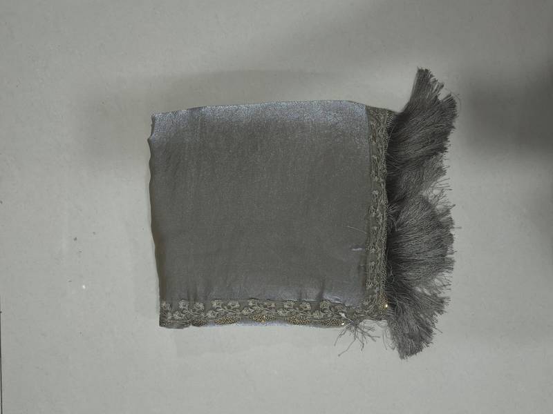 Grey Satin Embroidery With Sequence Work Saree with Unstitched Shrug and Blouse