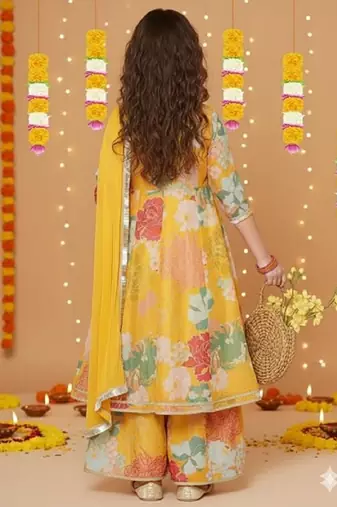 New designer printed yellow color kids girls kurta with dupatta and sharara set