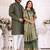 Green silk couple set kurta and saree with jacquard border