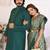 Teal green silk couple set kurta and saree with jacquard border