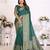 Teal green silk couple set kurta and saree with jacquard border