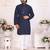 Navy blue silk couple set kurta and saree with jacquard border