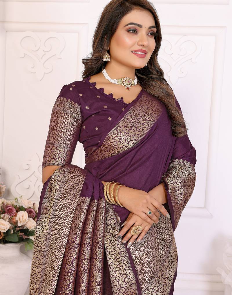 Wine silk couple set kurta and saree with jacquard border