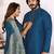 Blue silk couple set kurta and saree with jacquard border