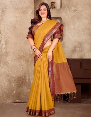 Mustard yellow silk couple set with matching kurta and saree 4