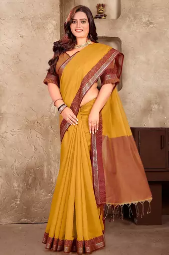 Mustard yellow silk couple set with matching kurta and saree