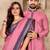 Light pink silk couple set with matching kurta and saree