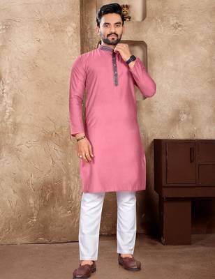 Light pink silk couple set with matching kurta and saree 3