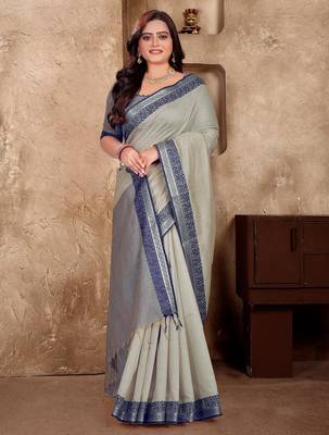 Grey silk couple set with matching kurta and saree 3