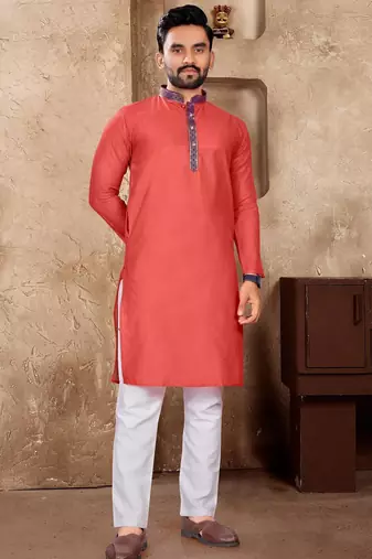Pink silk couple set with matching kurta and saree