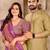 Beige silk couple set with matching kurta and saree