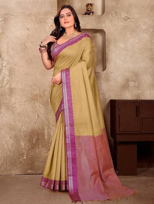 Beige silk couple set with matching kurta and saree 3