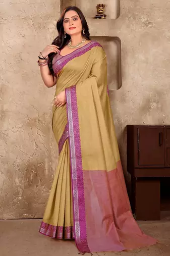 Beige silk couple set with matching kurta and saree