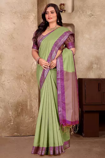 Pista green silk couple set with matching kurta and saree