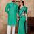 Aqua silk couple set with matching kurta and saree