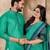Aqua silk couple set with matching kurta and saree