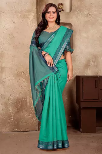 Aqua silk couple set with matching kurta and saree