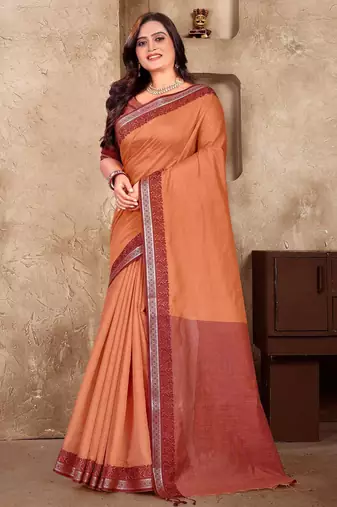 Orange silk couple set with matching kurta and saree