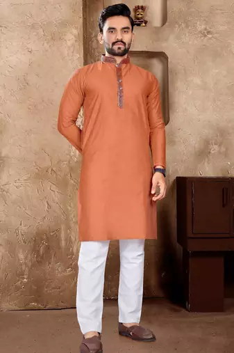 Orange silk couple set with matching kurta and saree