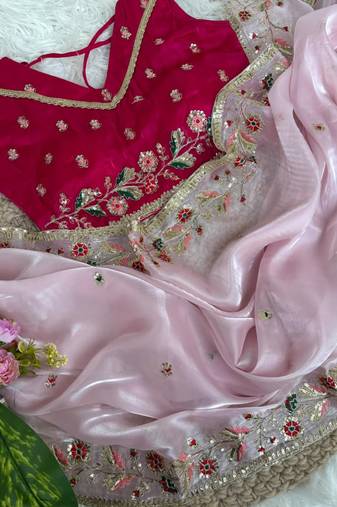 Festival wear pink fandy silk embrodiery saree for women