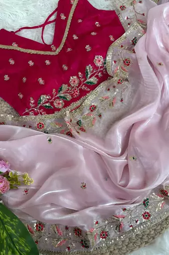 Festival wear pink fandy silk embrodiery saree for women
