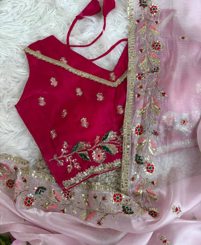 Festival wear pink fandy silk embrodiery saree for women