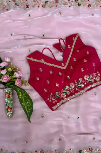 Festival wear pink fandy silk embrodiery saree for women