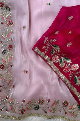 Festival wear pink fandy silk embrodiery saree for women