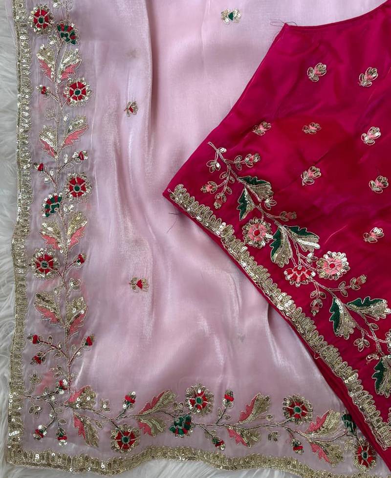 Festival wear pink fandy silk embrodiery saree for women