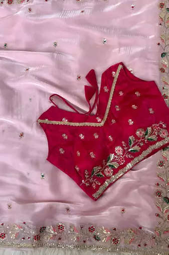 Festival wear pink fandy silk embrodiery saree for women