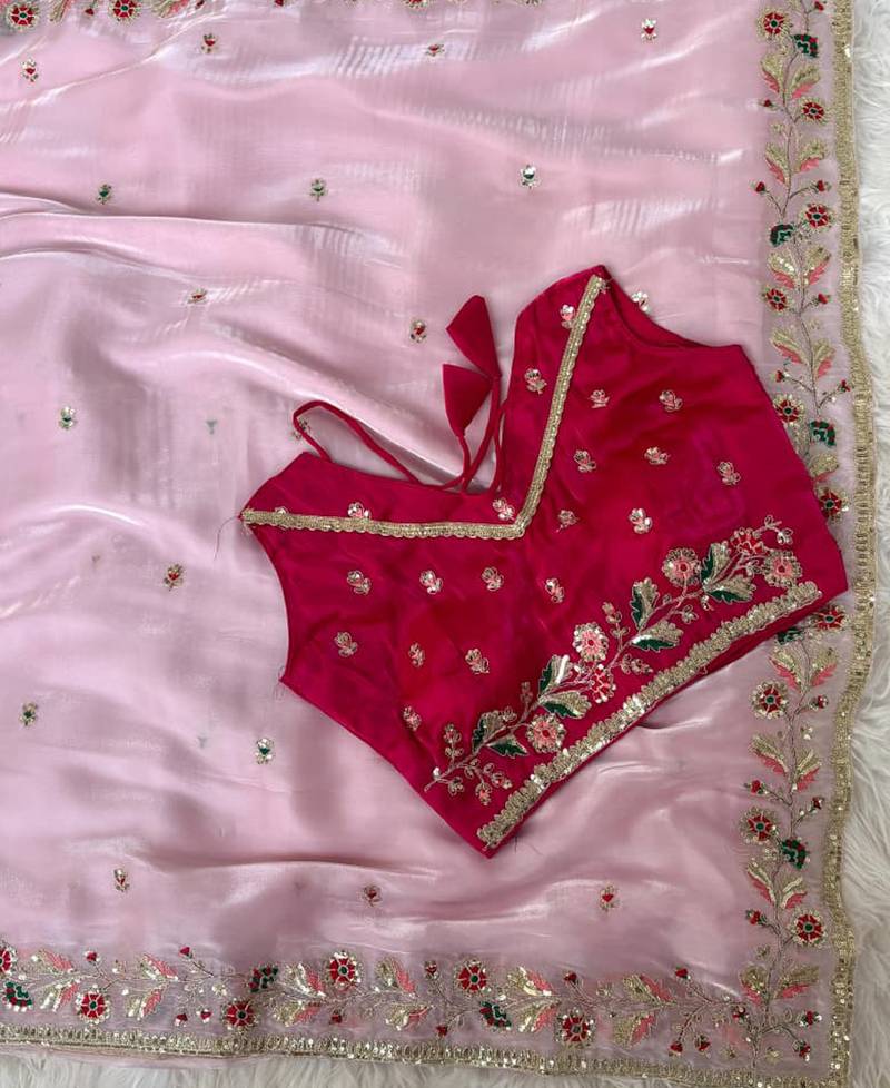 Festival wear pink fandy silk embrodiery saree for women