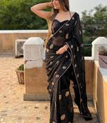 New Designer Georgette Seqwance work Women Black Color Saree With Blouse Set 