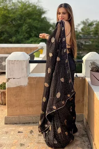 black georgette saree with sequins lace work