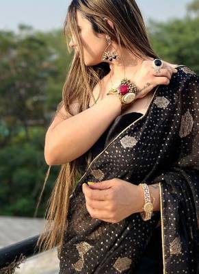 black georgette saree with sequins lace work 4