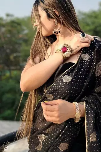 black georgette saree with sequins lace work