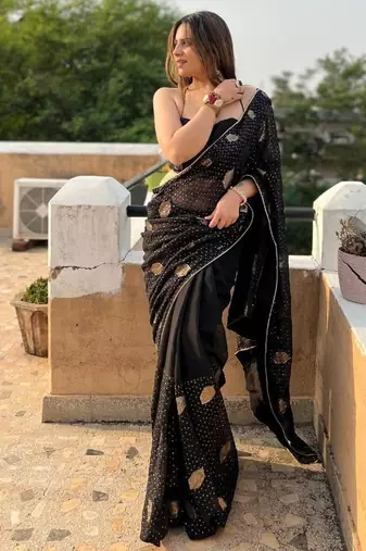 black georgette saree with sequins lace work
