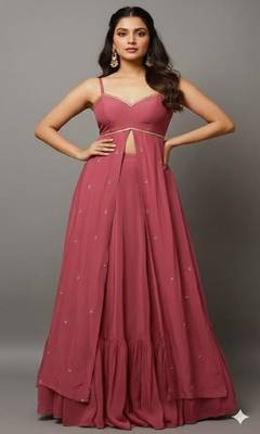Rose Pink Anarkali Lehenga 1