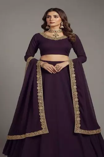 Deep Plum Lehenga with Gold Borders