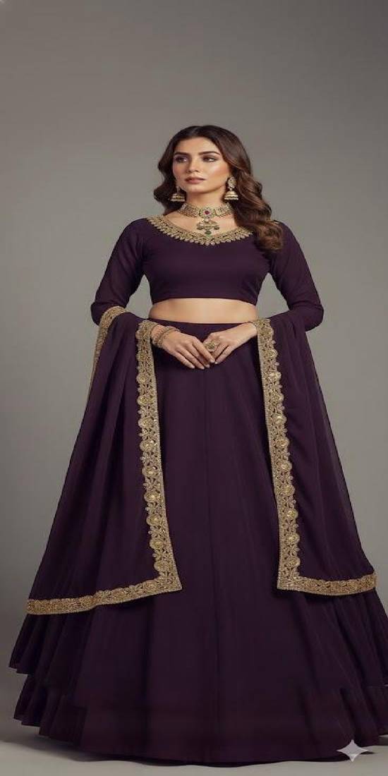 Deep Plum Lehenga with Gold Borders