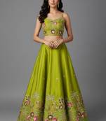 Lime Green Floral Lehenga Set