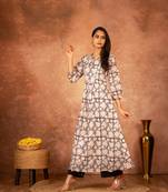 Black floral hand block printed cotton kurta pant  set of 2