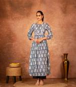 Blue floral hand block printed cotton kurta pant  set of 2